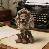Vintage Faux-Wood Lion Head Resin Figurine | Office & Home Deco