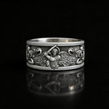S925K Silver Archangel Michael Ring | Sacred Protection and Baroque Rococo Style Engravings