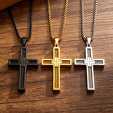 Modern Cable Wire Inlay Cross Pendant Necklace