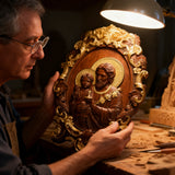 “St. Joseph & Child Jesus” Hand-Carved Wood Icon – A Timeless Christian Gift for Father’s Day & Faithful Homes