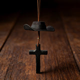 Cowboy Hat & Cross Car Charm: Faith Meets Western Spirit