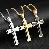 New Stainless Steel Layered Cross Pendant Necklace