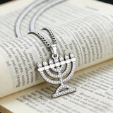 Stainless Steel Crystal 7-Branch Menorah Pendant: A Sacred Jewish Heritage Necklace