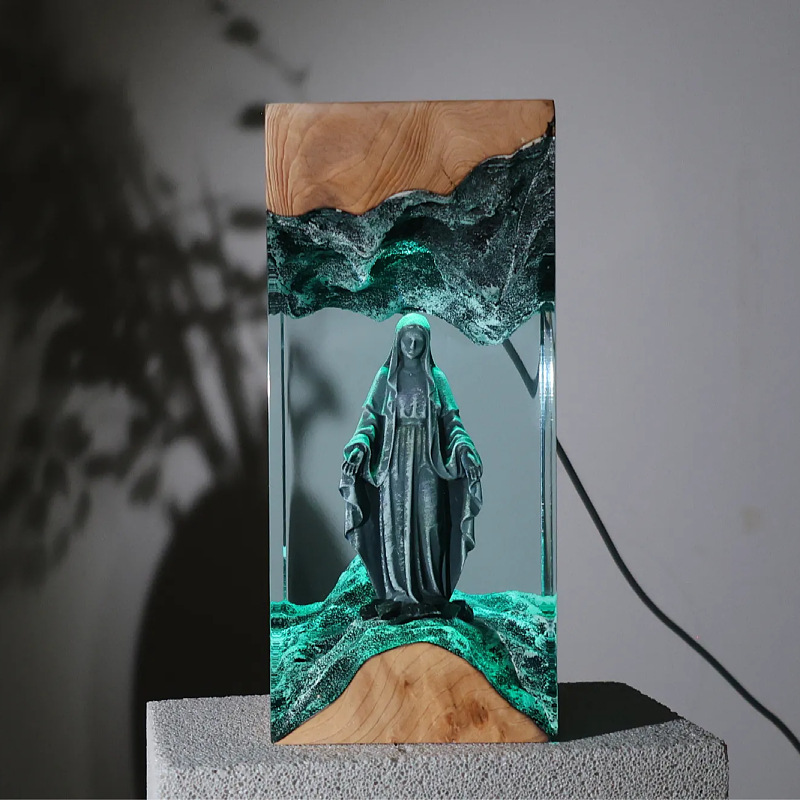 Virgin Mary Resin & Wood Night Light Ornament (Plug-in Version)