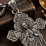 Keep His Sacred Heart Close to Yours – S925 Sterling Silver Jesus Cross Necklace