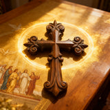 Bgcopper Ornate Wooden Cross - Carved from natural wood
