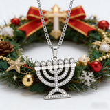 Stainless Steel Crystal 7-Branch Menorah Pendant: A Sacred Jewish Heritage Necklace