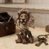 Vintage Faux-Wood Lion Head Resin Figurine | Office & Home Deco