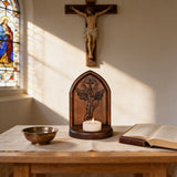 Archangel Michael Hand-Carved Beech Wood Candle Holder: A Sanctuary of Faith