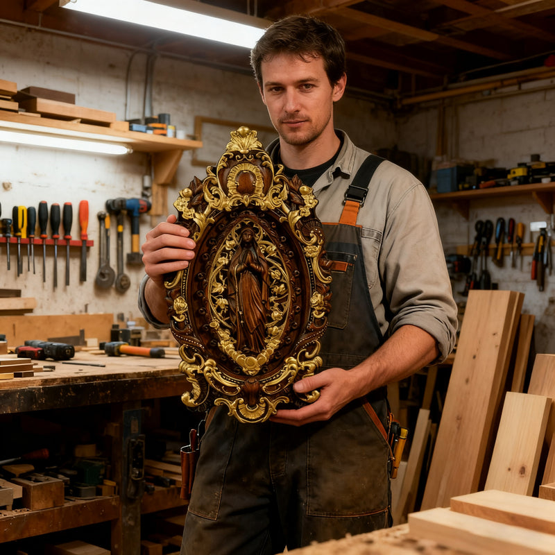 Hand-Carved Our Lady of Grace Wooden Icon: A Christian Symbol of Mary’s Devotion