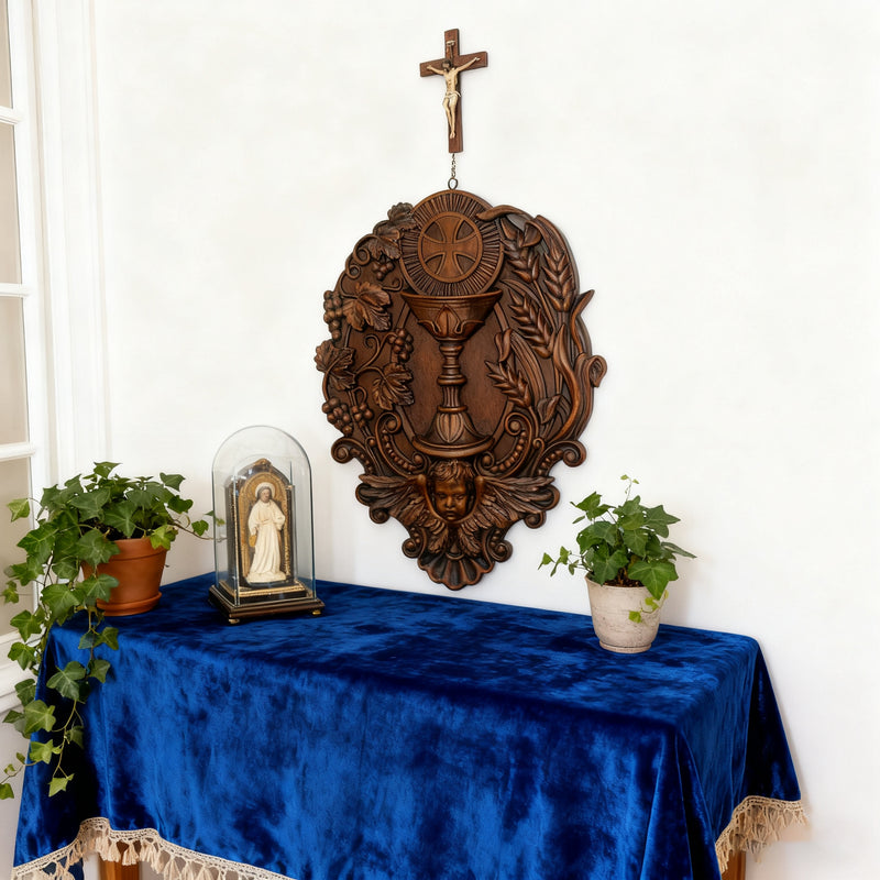 First Communion Christian Wood Carving - Sacrament of the Holy Eucharist Plaque