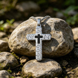 Retro Braided Texture Inlaid Zircon Cross Pendant Necklace