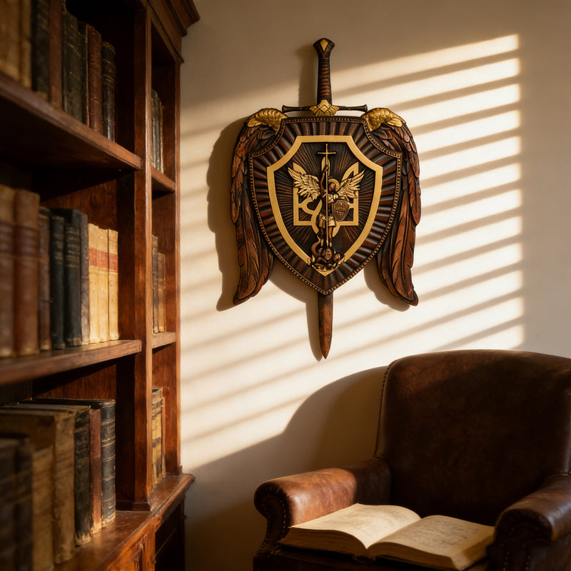 Archangel Michael Sword & Shield Wall Plaque - Divine Protection in Spiritual Warfare