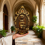 The Holy Family Sacred Hearts Triptych - Hand-Painted Wood Carving