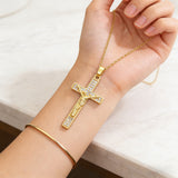 Zircon-Encrusted Jesus Cross Necklace: Faith Worn with Grace
