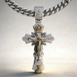 Gold-Plated Copper Crucifix Pendant with Jesus Christ and Religious Figures