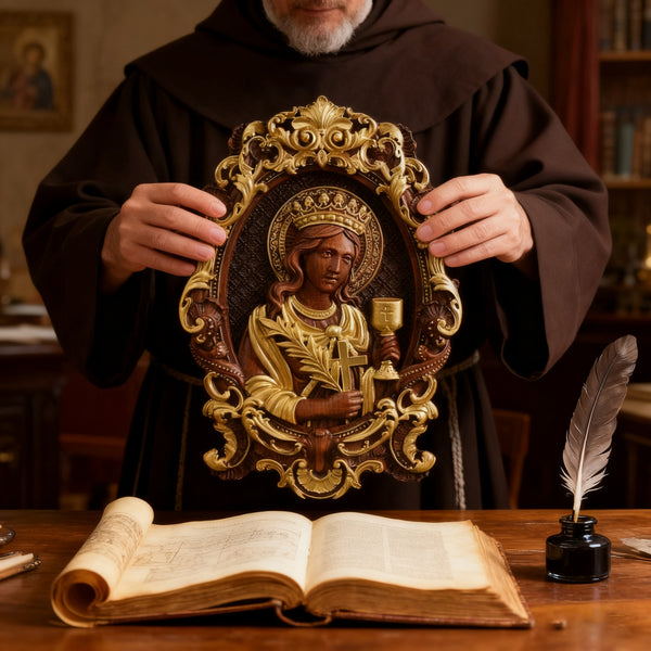 🛡️ Saint Barbara Wood Carving – Handcrafted Devotional Art