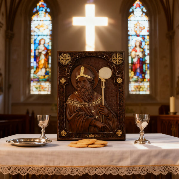 Bgcopper Saint Patrick Wood Carved Icon Religious Gift Wall Hanging Art Work