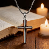 Minimalist Titanium Steel & Wood Cross Necklace – Faith in Simplicity
