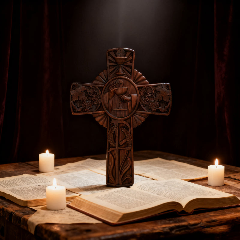 Eucharistic Chalice Wooden Cross: A Christian Symbol of the Last Supper & Redemption
