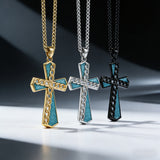 Natural Turquoise Stainless Steel Cross Necklace | Hip-Hop Christian Jewelry