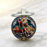 Stained Glass St. Michael Keychain: Conquer Darkness with Light