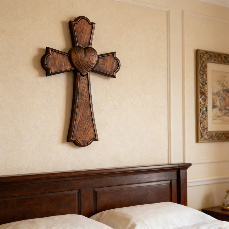 Eternal Heart Hand-Carved Wood Cross: Faith Woven with Love – BGCOPPER