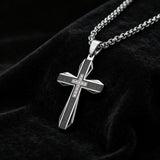 Brushed & Faceted Titanium Steel Cross Necklace – Modern Faith, Bold Devotion