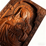 Immaculate Heart of Mary Hand-Carved Beech Wood Sculpture | Sacred Home Altar Ornament