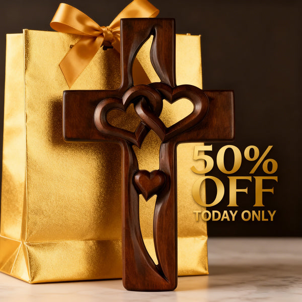 50% Off Today!Interwoven Hearts Wood Cross - A God-Centered Symbol for Marriage & Anniversaries