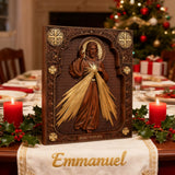 The Sacred Heart and Divine Mercy Jesus Christ Wood Wall Plaque