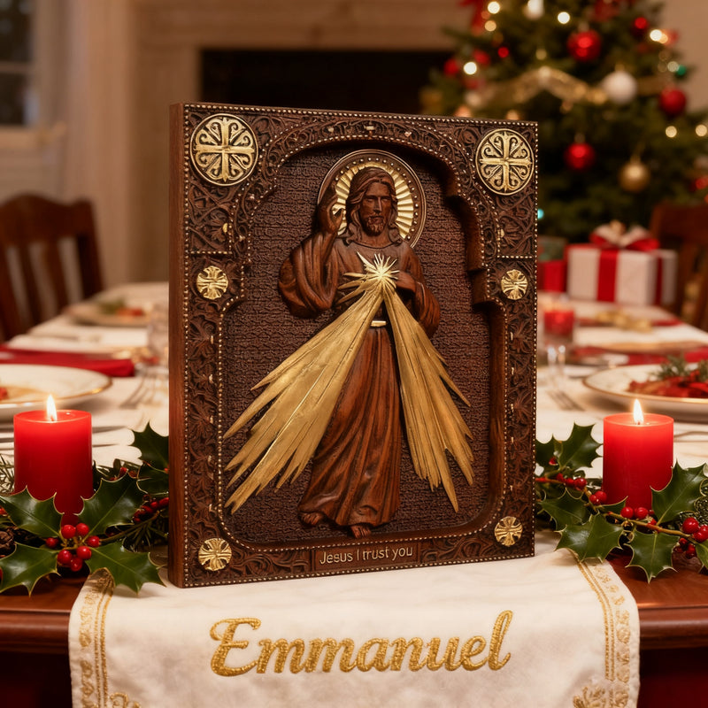 The Sacred Heart and Divine Mercy Jesus Christ Wood Wall Plaque
