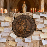 Saint Benedict religious icon, natural wood carved wall decoration