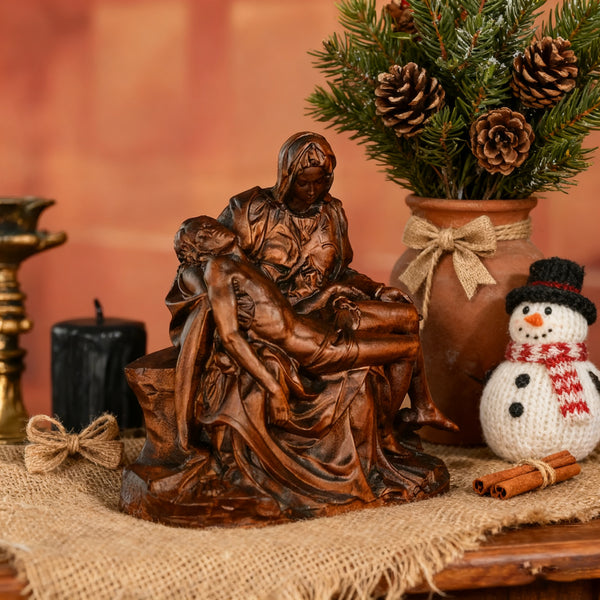 Michelangelo's Madonna and Child of Mercy Wooden Tabletop Arrangement