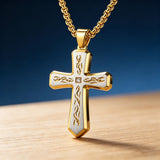 Tribal Flame Engraved Cross Pendant Necklace