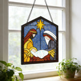 Nativity Scene Stained Glass Suncatcher: The Holy Family in Radiant Light