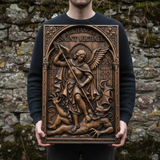 Hand-Carved Archangel Saint Michael Wood Wall Plaque | Catholic Home Decor | Christian Wall Art
