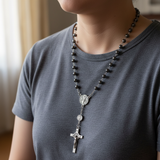 Black Onyx Rosary Necklace: A Bold Token of Devotion for Prayer & Daily Wear