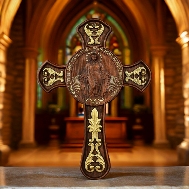 Miracle Medal Wooden Double Sided Wood Carving