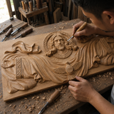 Trinity of Grace” Hand-Carved Jesus & Holy Spirit Wood Wall Art – 22.75