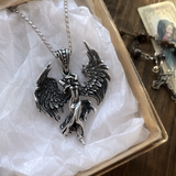 Vintage Archangel Stainless Steel Necklace, 3D Embossed Angel Pendant Box Chain for Men