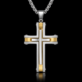 Layered Two-Tone Cross Necklace – Modern Christian Pendant for Men