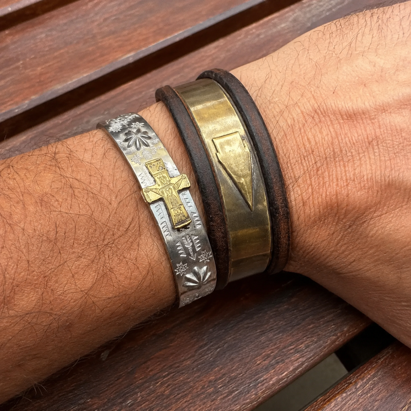 Retro Cross Bracelet side engraving and vintage metal texture