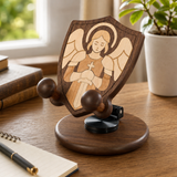 Beechwood Guardian Angel Adjustable Phone Stand – Faith-Inspired Wooden Desk Holder
