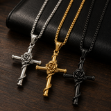 Rose Wrapped Cross Necklace, Retro Religious Pendant for Men Women