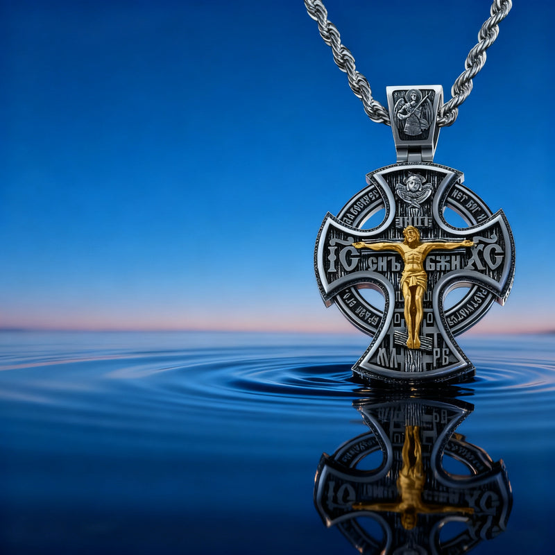 Double Sided 925 Sterling Silver Religious Pendant - Crucifixion of Christ & St. Michael Medal - Choose from 5 Chain Styles - Free Polishing Cloth