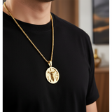 3D Crucifixion Lord’s Prayer Engraved Medallion Pendant Necklace