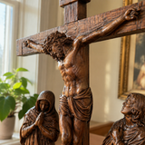 Hand-Carved Ash Wood Calvary Crucifix with Jesus, Mary, St. John & Mary Magdalene