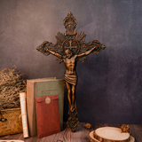Wood carving of the Cross of the Order of Saint Benedict - with base