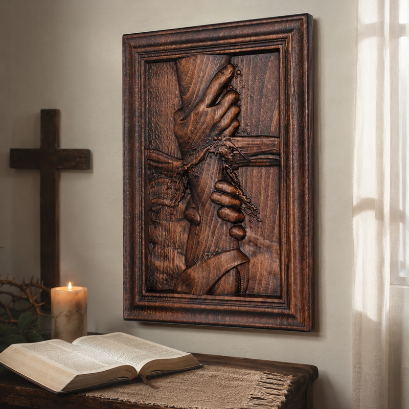 Hand of God solid beech wood Christian wall carving